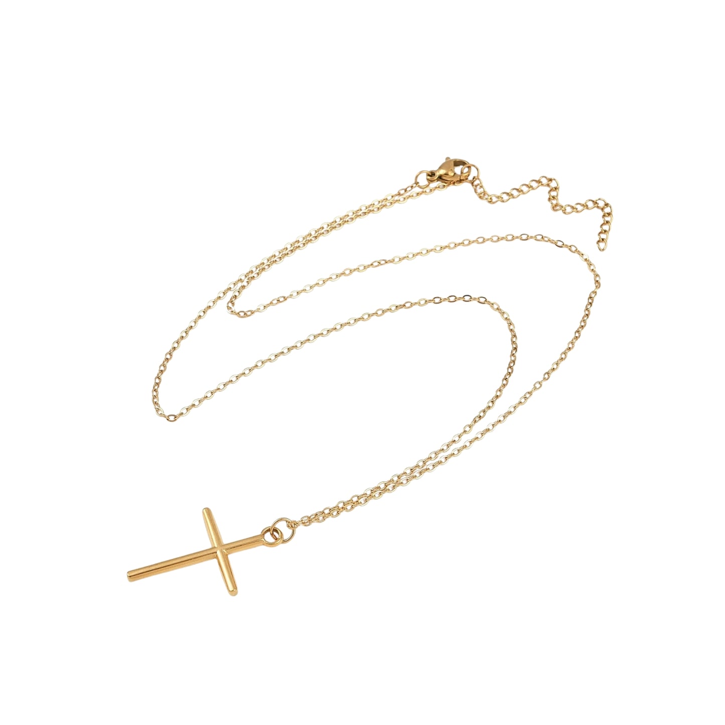 Set de 3 Collares de Stainless Steel con Charm de Cruz, Dorado