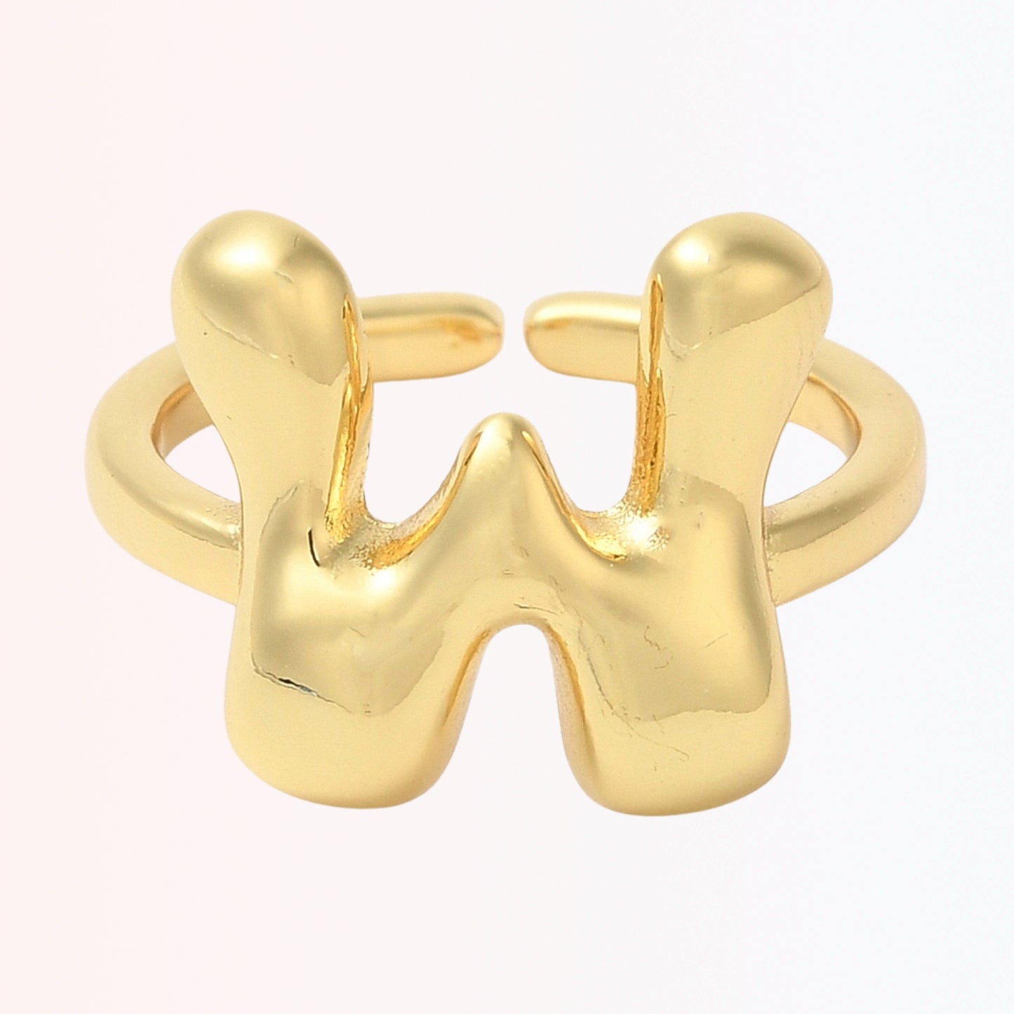 Sortija Ajustable con Iniciales A-Z en Brass Dorado 18K
