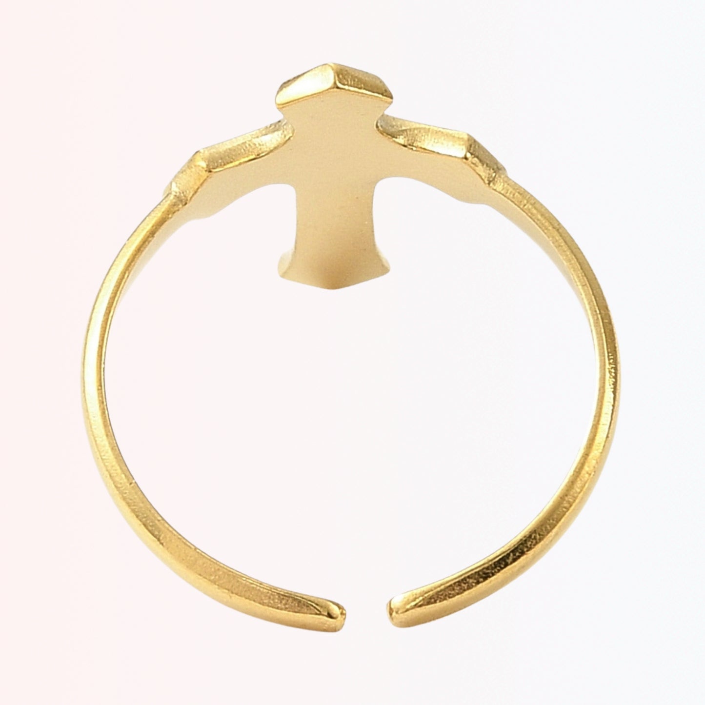 Sortija Cuff Ajustable con Cruz en Stainless Steel Dorado 18K