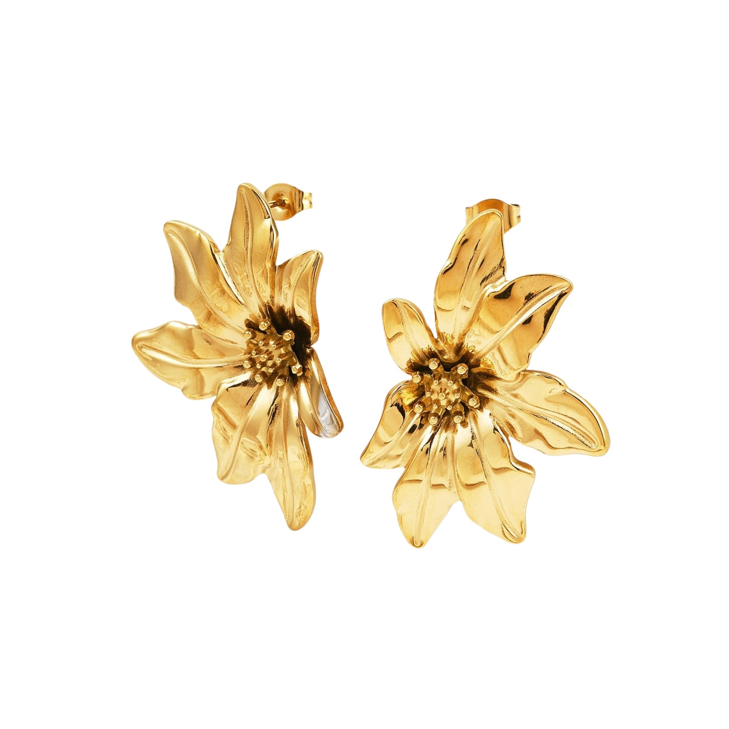 Pantallas Stud de Stainless Steel con Flores Asimétricas, Doradas