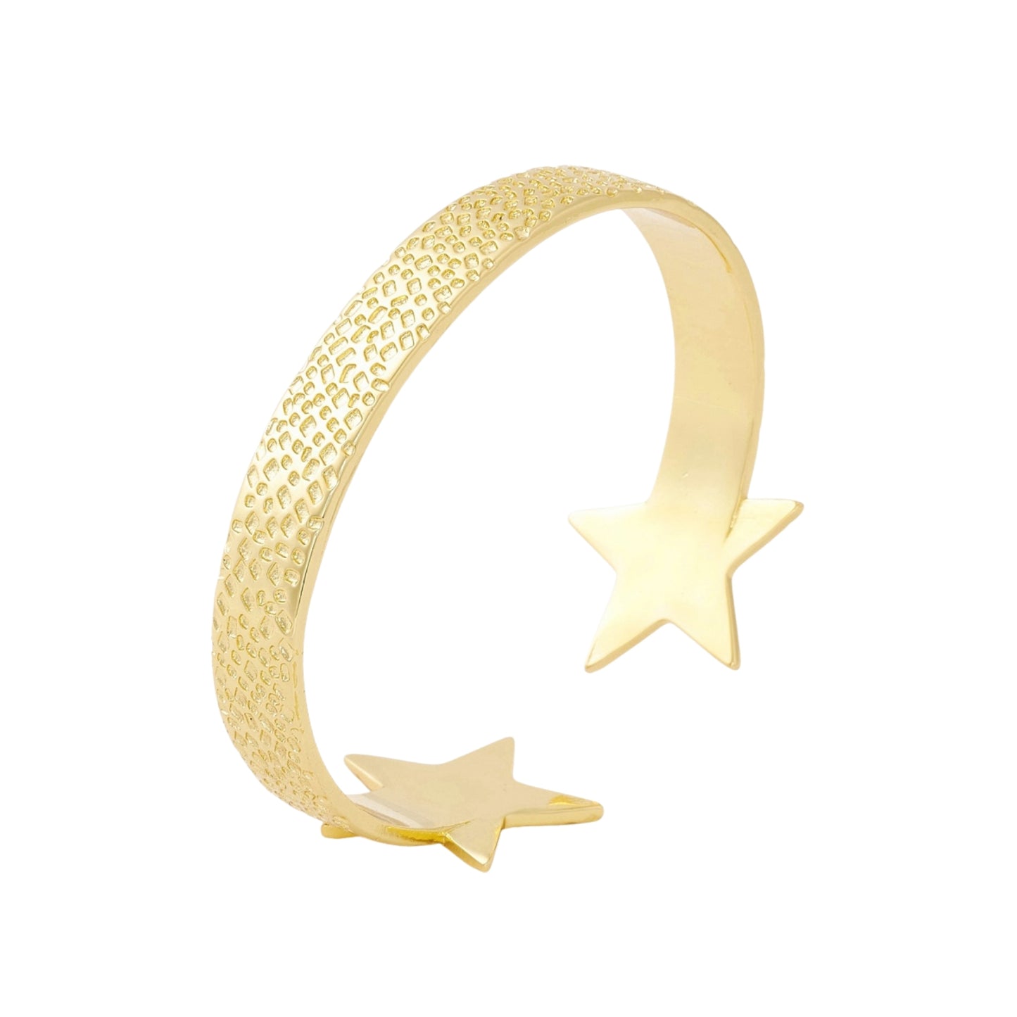 Pulsera Cuff Abierta de Brass con Doble Estrella, Bañada en Oro 18K