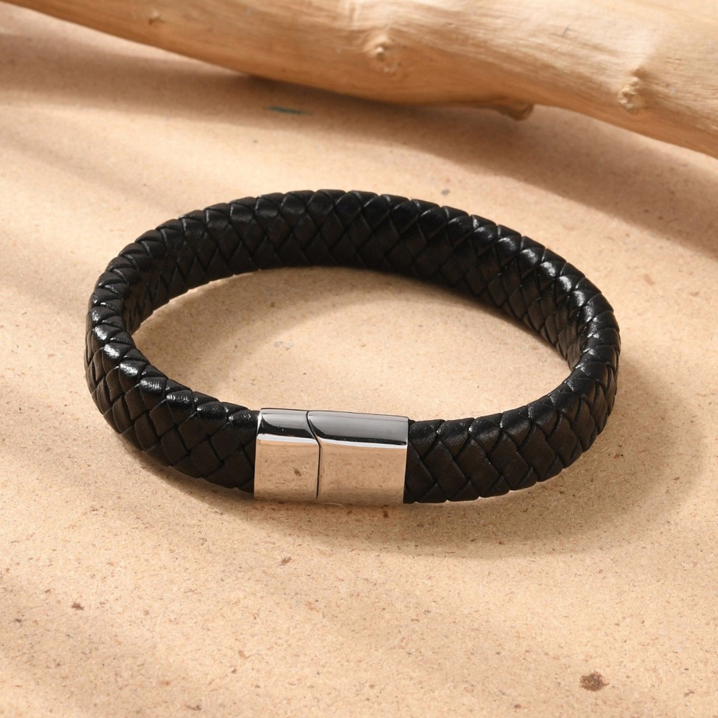 Pulsera de Cuero Trenzado con Cierre Magnético de Stainless Steel