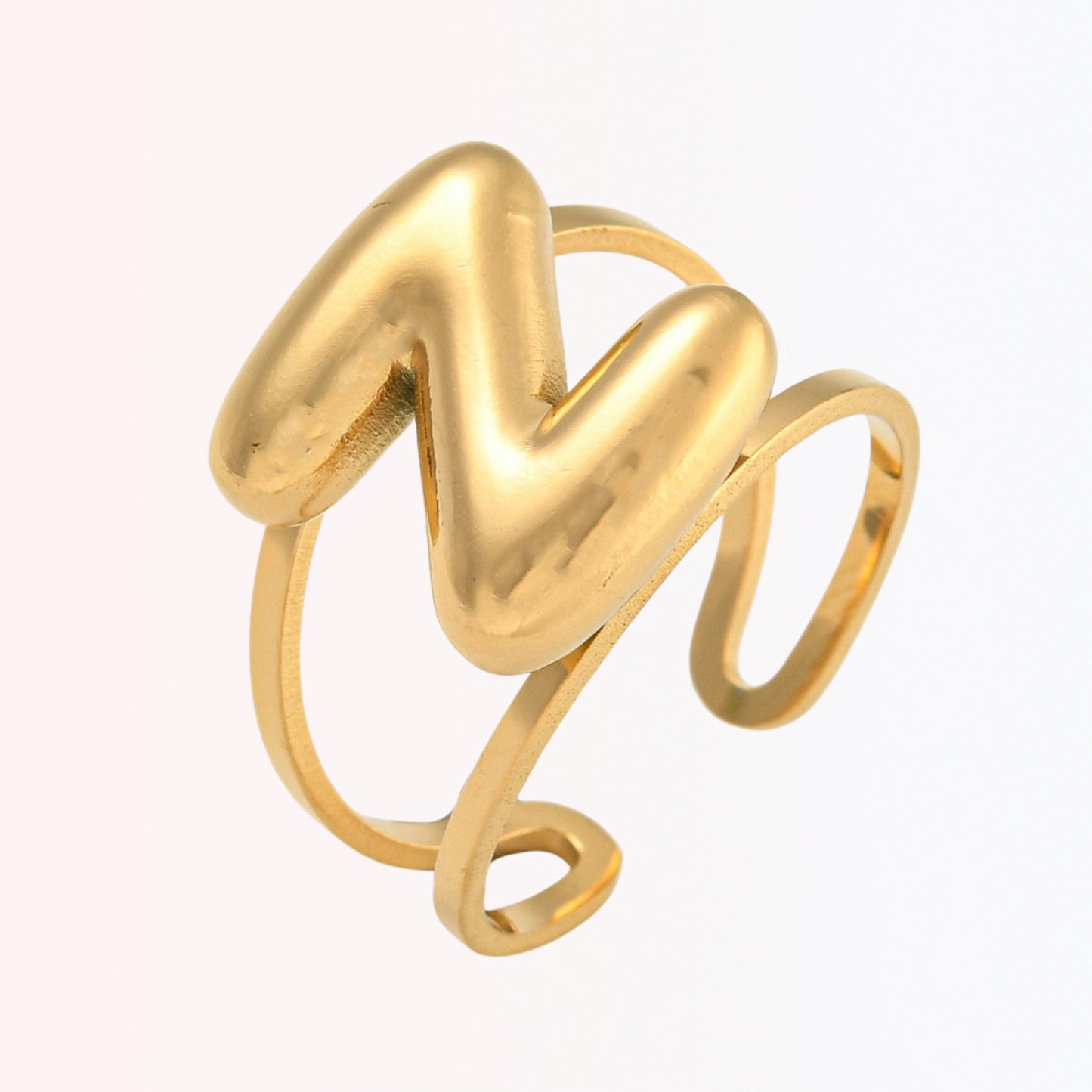 Sortija Ajustable con Iniciales A-Z en Stainless Steel Dorado 18K