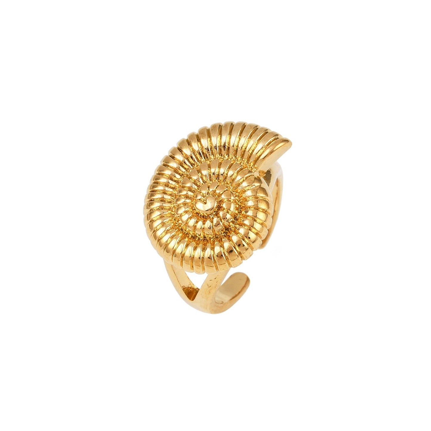 Sortija Cuff Abierta de Brass con Diseño de Concha, Dorada