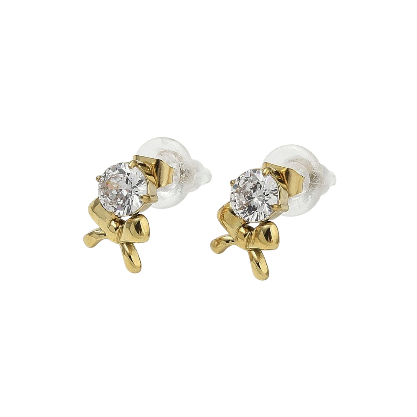 Pantallas Stud de Stainless Steel con Lazo y Zirconia Cúbica, Doradas