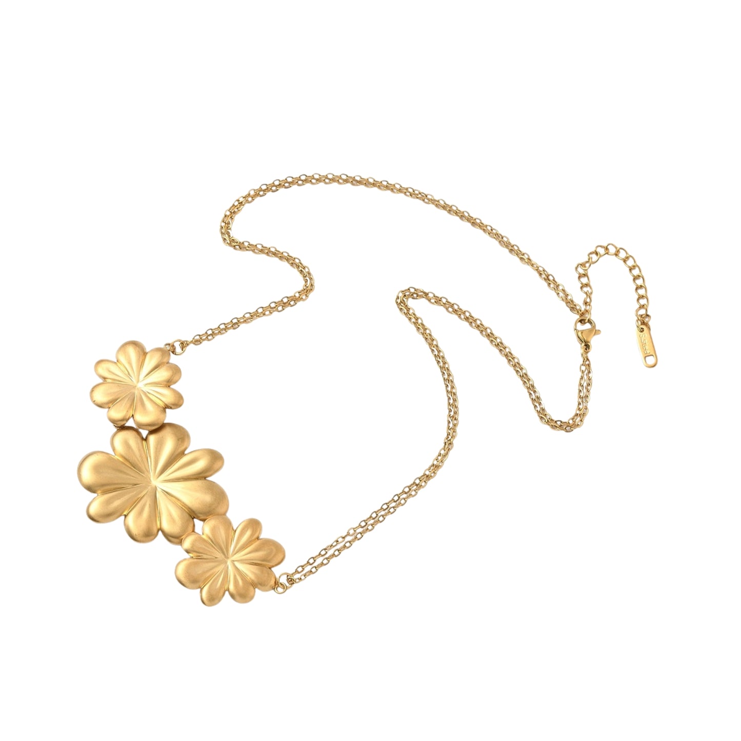 Collar de Stainless Steel con Tres Flores, Dorado
