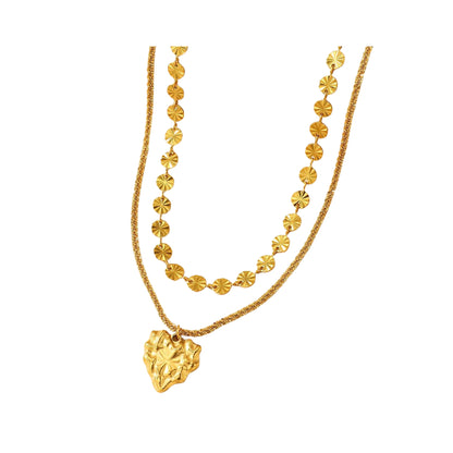 Set de Collares de Stainless Steel con Charm de Corazón y Cadena de Lentejuelas, Dorado