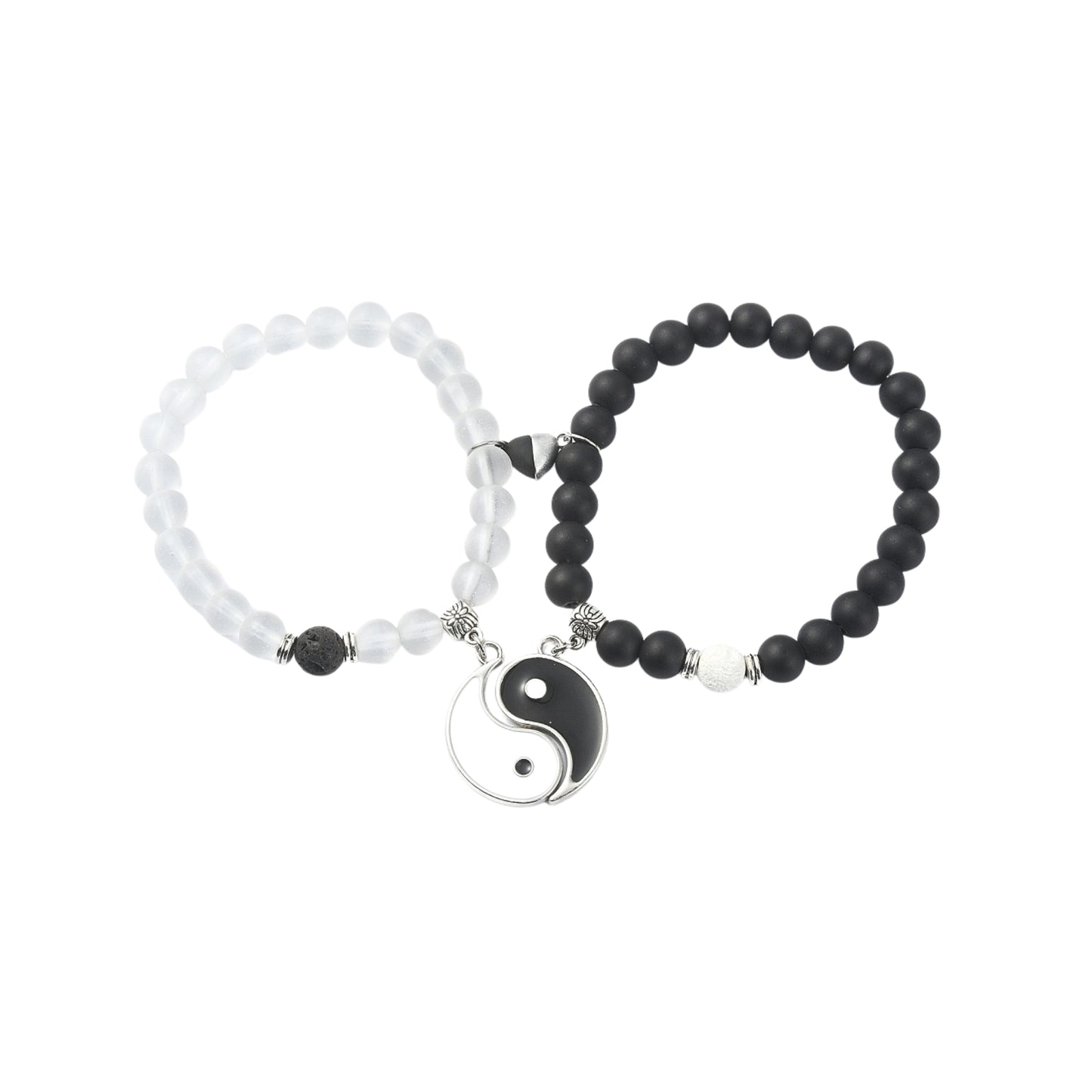 Set de 2 Pulseras Elásticas con Charms de Yin Yang y Broche Magnético