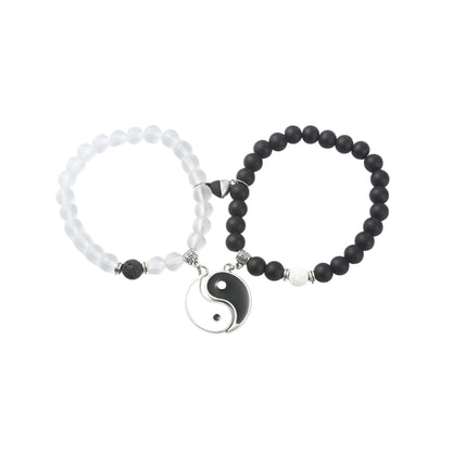 Set de 2 Pulseras Elásticas con Charms de Yin Yang y Broche Magnético