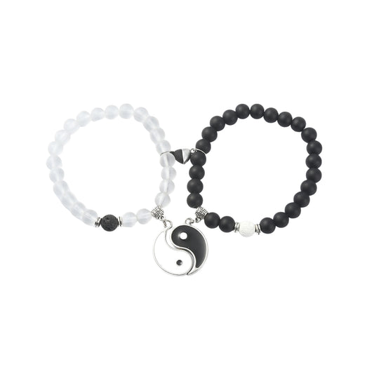 Set de 2 Pulseras Elásticas con Charms de Yin Yang y Broche Magnético
