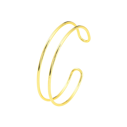 Pulsera Cuff de Brass con Doble Línea, Bañada en Oro 18K