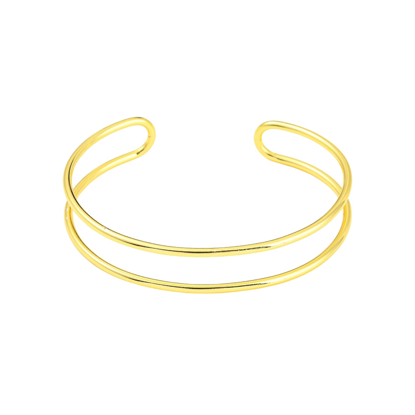 Pulsera Cuff de Brass con Doble Línea, Bañada en Oro 18K