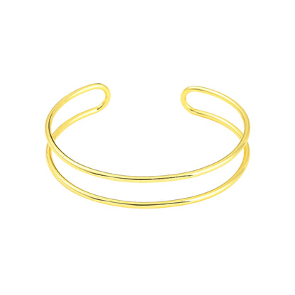 Pulsera Cuff de Brass con Doble Línea, Bañada en Oro 18K