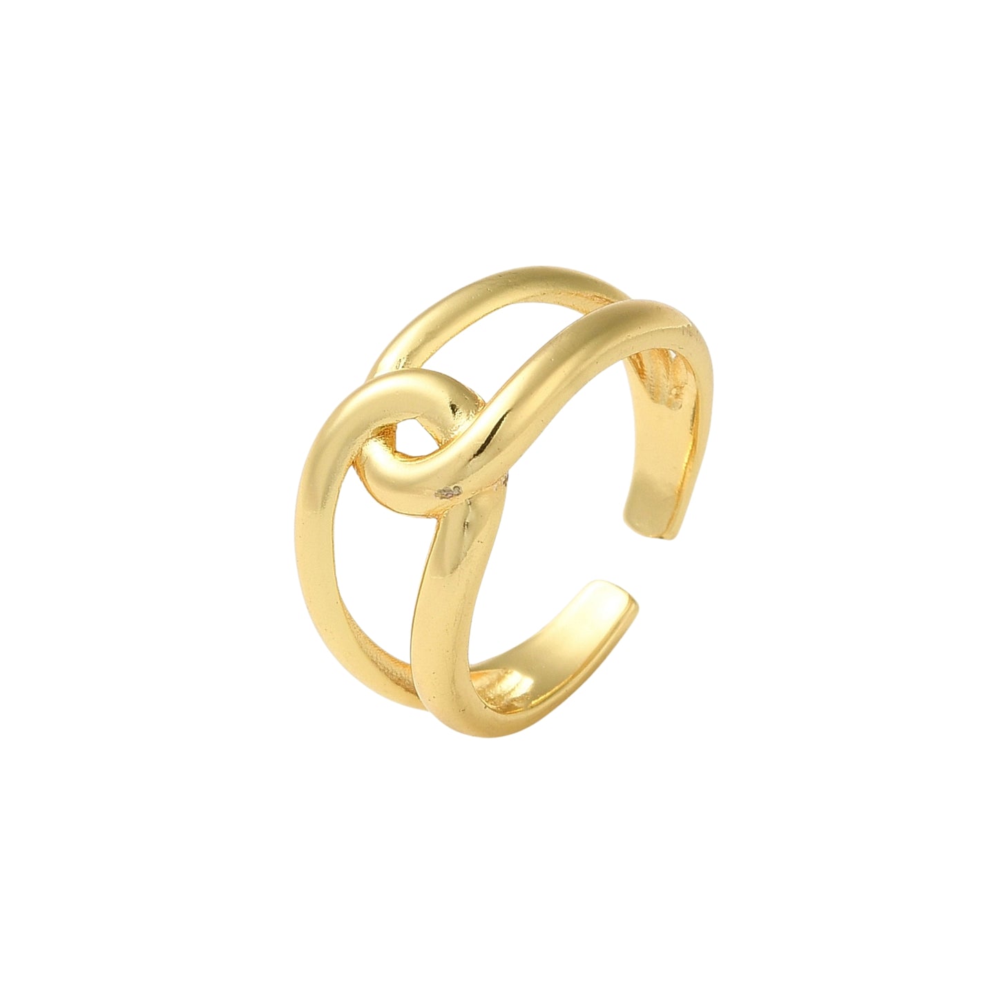 Sortija Cuff Abierta de Brass con Diseño de Nudo, Bañada en Oro 18K