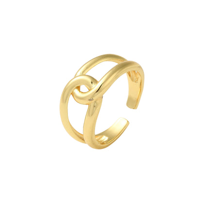 Sortija Cuff Abierta de Brass con Diseño de Nudo, Bañada en Oro 18K