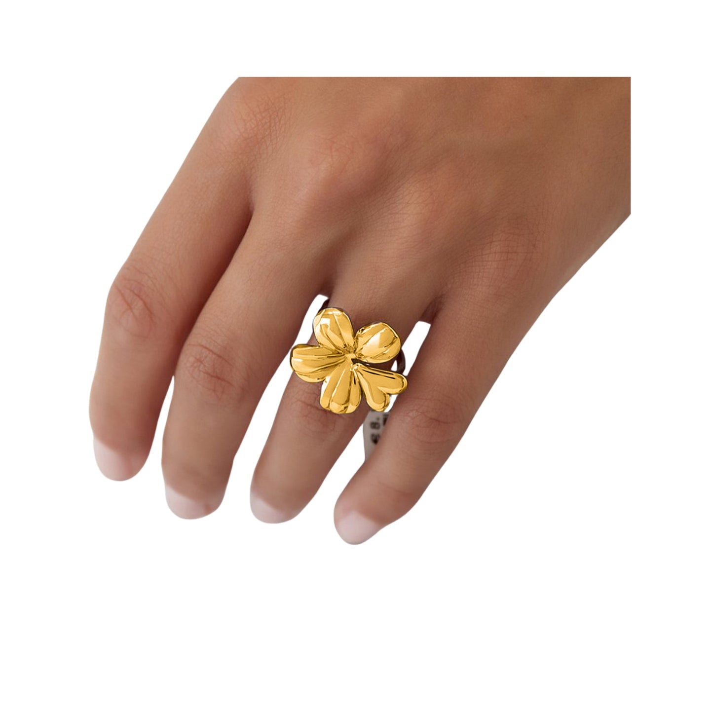 Sortija Cuff de Stainless Steel con Diseño de Flor, Dorada