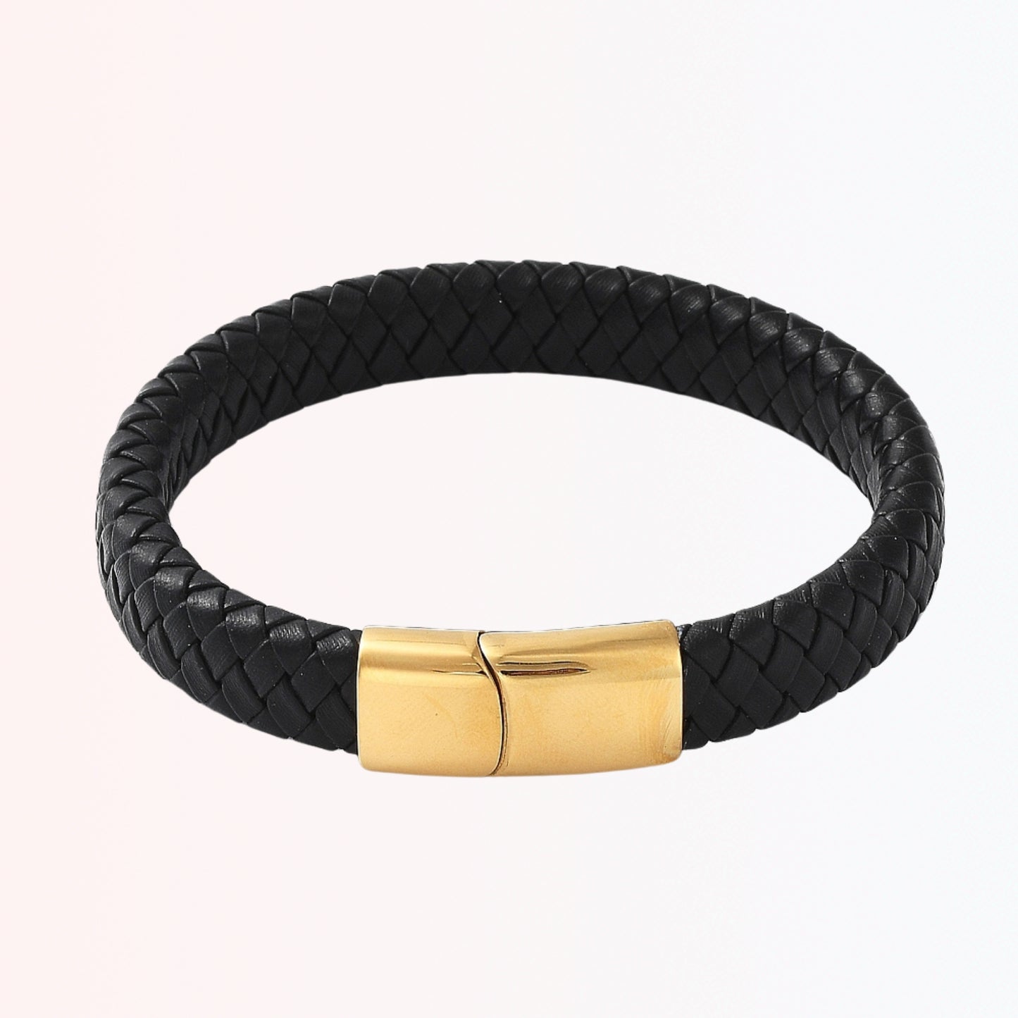 Pulsera de Cuero Trenzado con Cierre Dorado Magnético de Stainless Steel