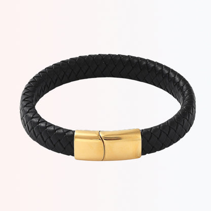 Pulsera de Cuero Trenzado con Cierre Dorado Magnético de Stainless Steel