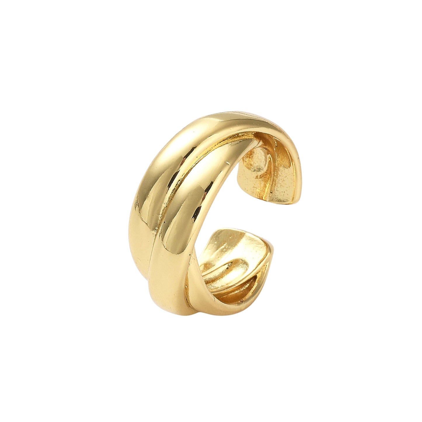 Sortija Cuff Abierta de Brass con Diseño Cruzado, Bañada en Oro 18K