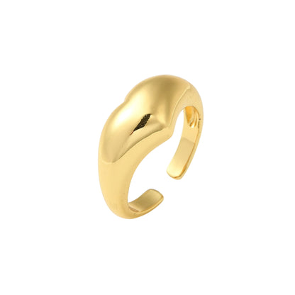 Sortija Cuff Abierta de Brass con Diseño de Corazón, Bañada en Oro 18K