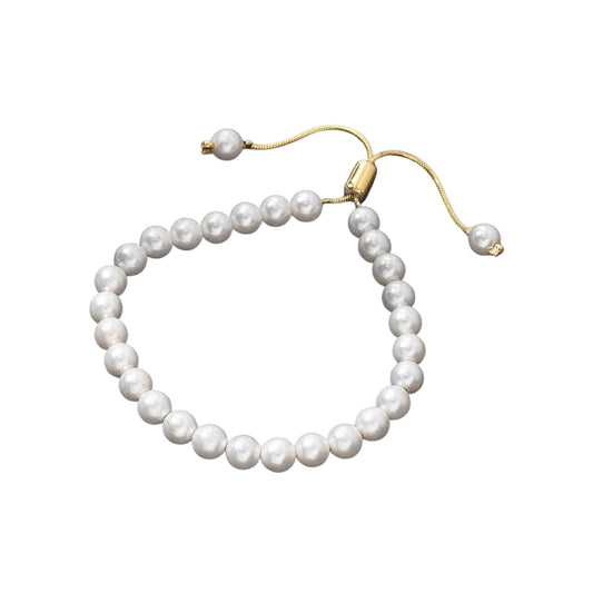 Pulsera Ajustable de Brass con Perlas y Cadena Snake, Bañada en Oro 18K