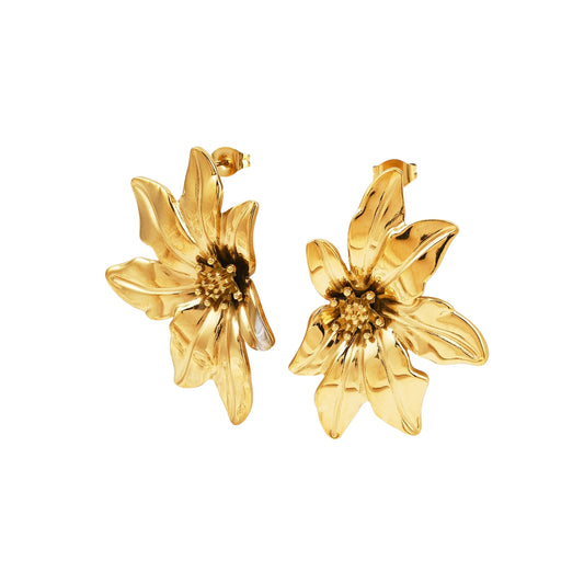 Pantallas Stud de Stainless Steel con Flores Asimétricas, Doradas