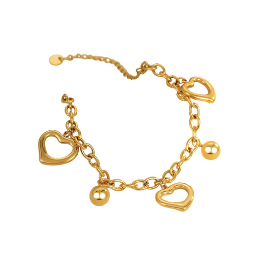Pulsera de Stainless Steel con Charms de Corazón, Dorada