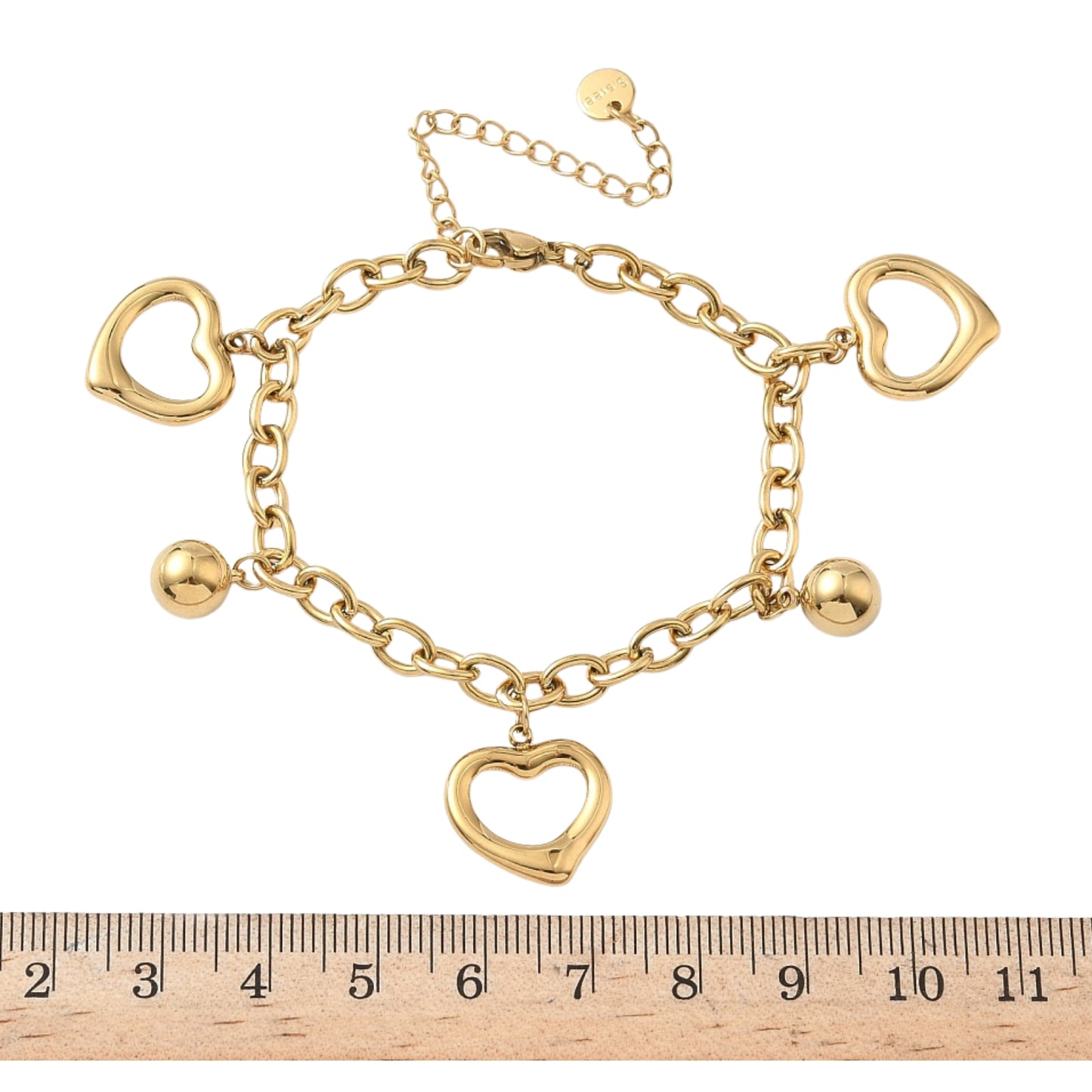 Pulsera de Stainless Steel con Charms de Corazón, Dorada