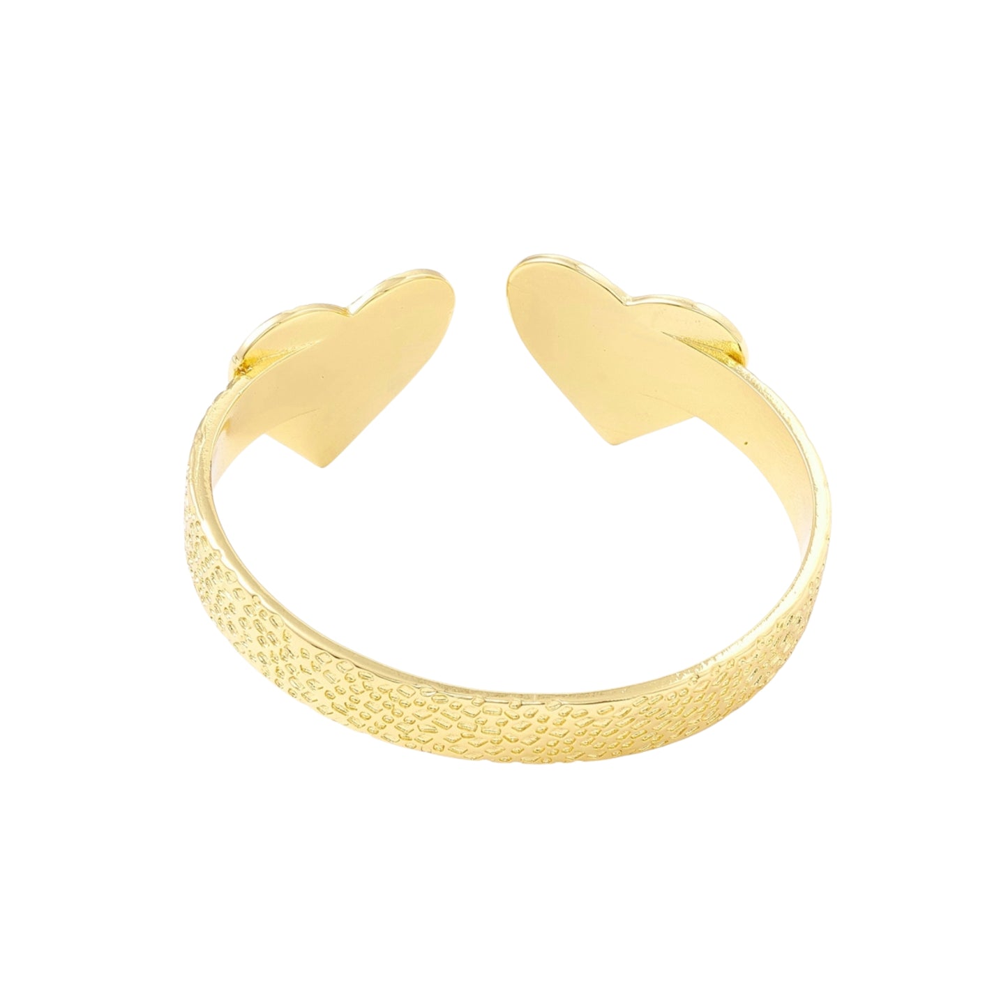 Pulsera Cuff Abierta de Brass con Doble Corazón, Bañada en Oro 18K