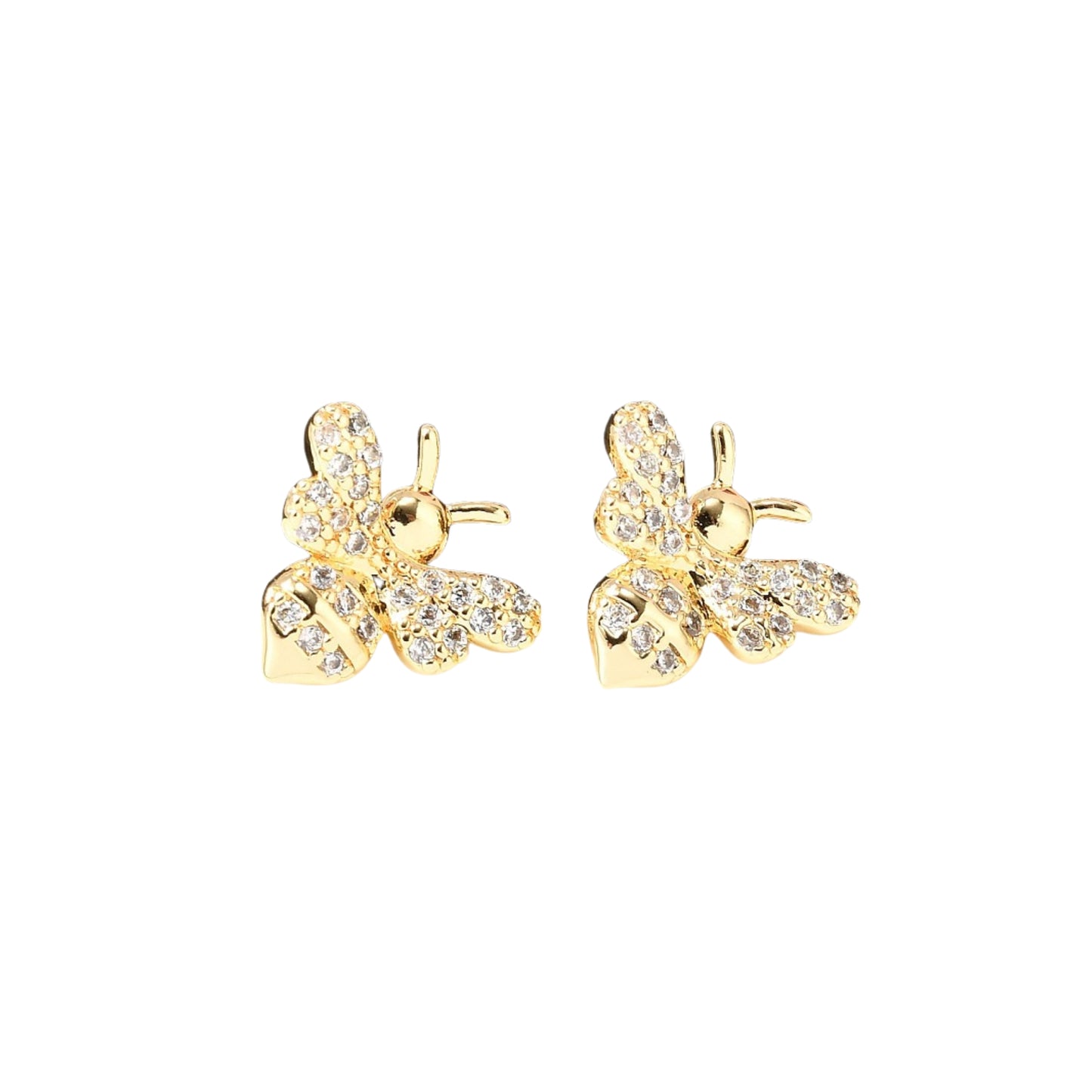 Pantallas Stud de Brass con Abeja y Zirconia Cúbica, Bañadas en Oro 18K