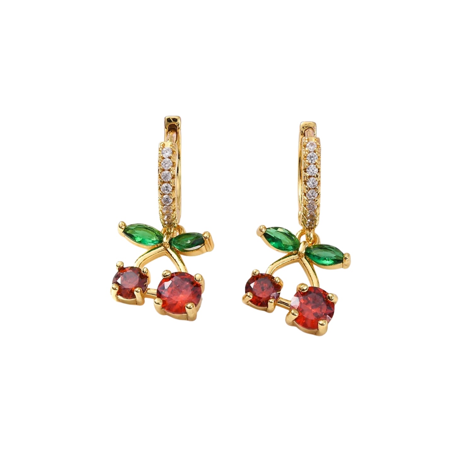 Pantallas de Aro de Brass con Diseño de Cereza y Zirconia Cúbica, Bañadas en Oro 18K