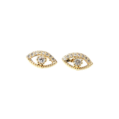 Pantallas Stud de Brass con Diseño de Ojo y Zirconia Cúbica, Bañadas en Oro 18K