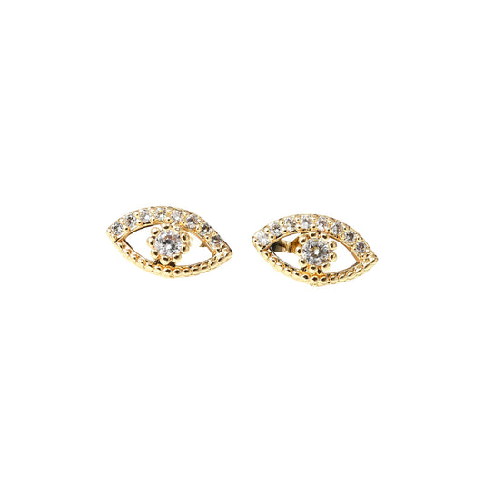 Pantallas Stud de Brass con Diseño de Ojo y Zirconia Cúbica, Bañadas en Oro 18K