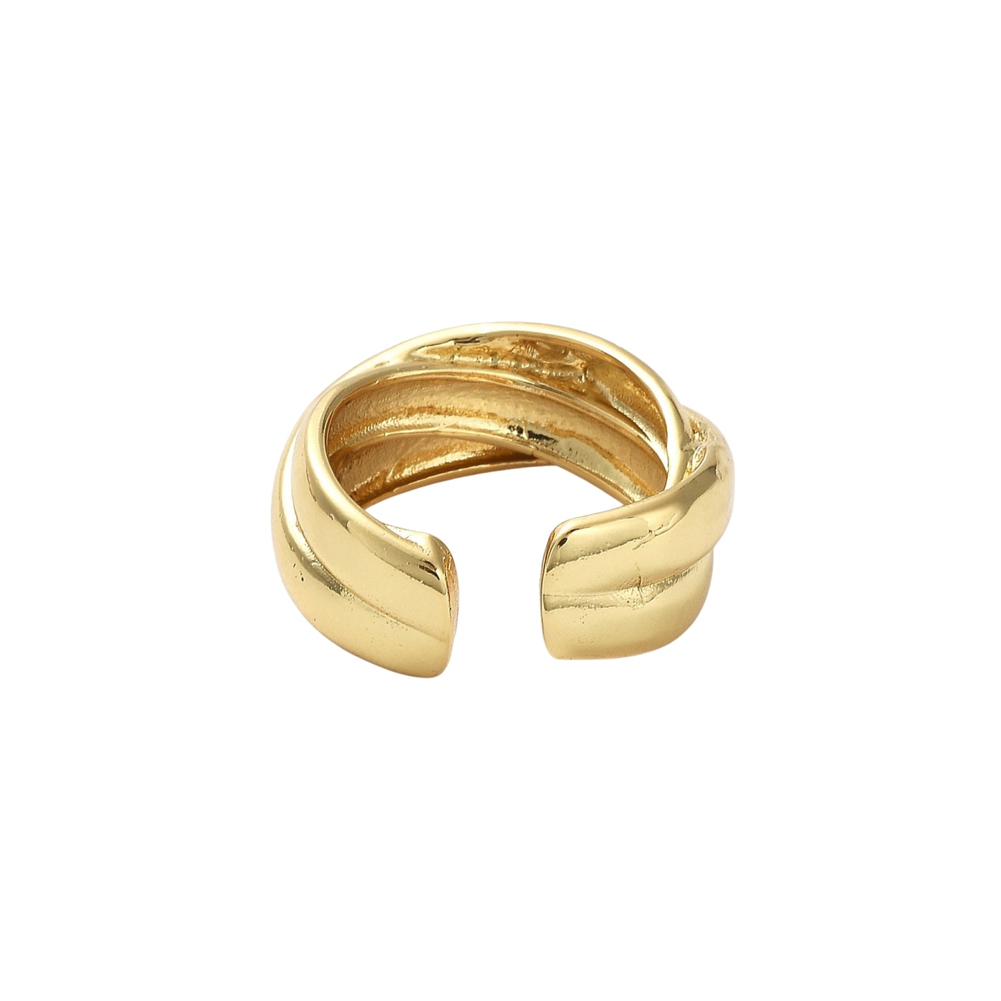 Sortija Cuff Abierta de Brass con Diseño Cruzado, Bañada en Oro 18K