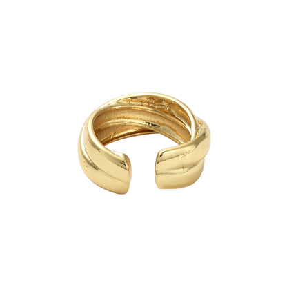 Sortija Cuff Abierta de Brass con Diseño Cruzado, Bañada en Oro 18K