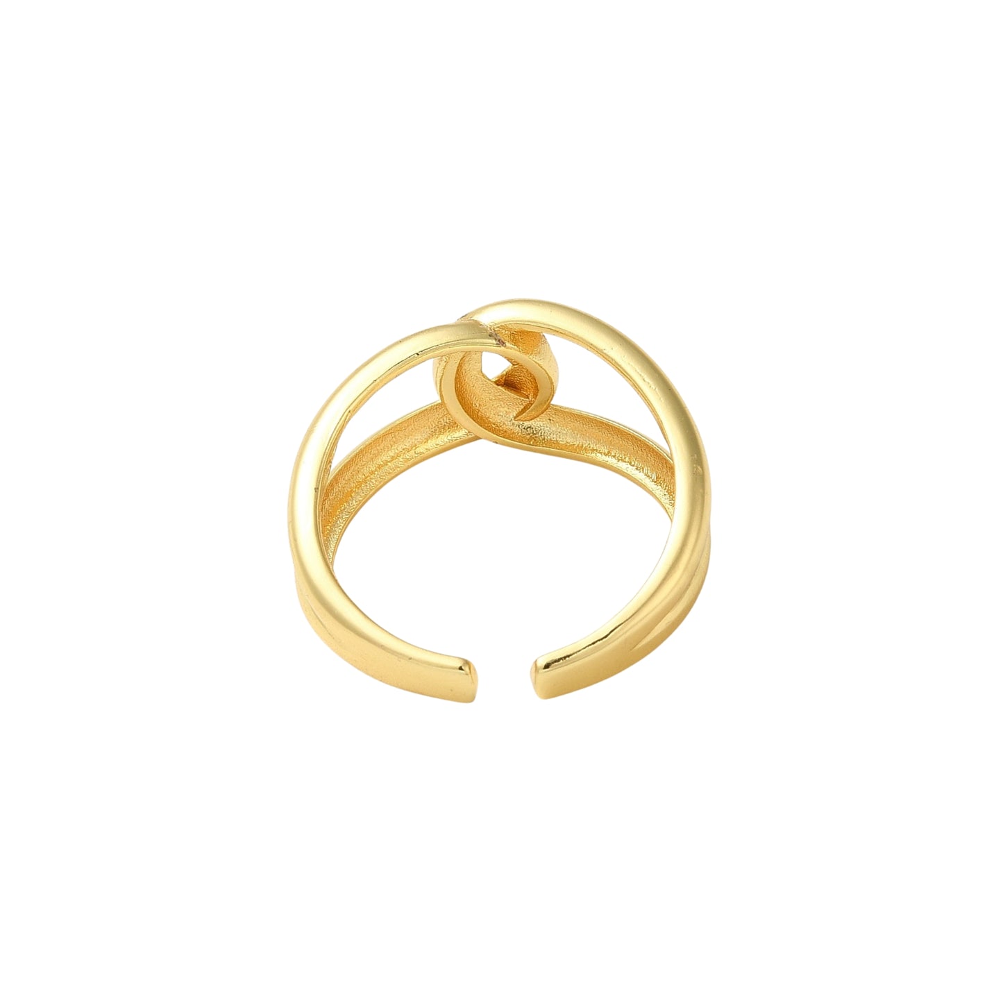 Sortija Cuff Abierta de Brass con Diseño de Nudo, Bañada en Oro 18K