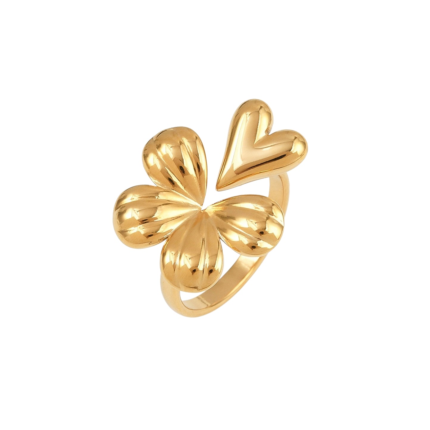 Sortija Cuff de Stainless Steel con Diseño de Flor, Dorada