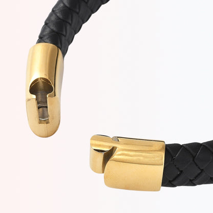 Pulsera de Cuero Trenzado con Cierre Dorado Magnético de Stainless Steel