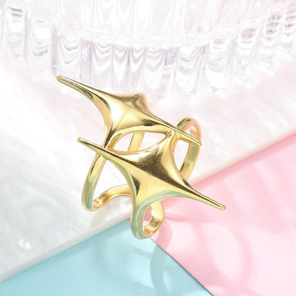 Sortija Cuff de Stainless Steel con Dos Estrellas, Baño en Oro 18K