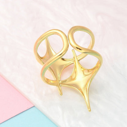 Sortija Cuff de Stainless Steel con Dos Estrellas, Baño en Oro 18K