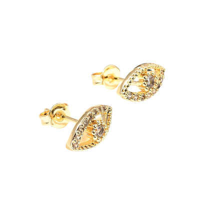 Pantallas Stud de Brass con Diseño de Ojo y Zirconia Cúbica, Bañadas en Oro 18K