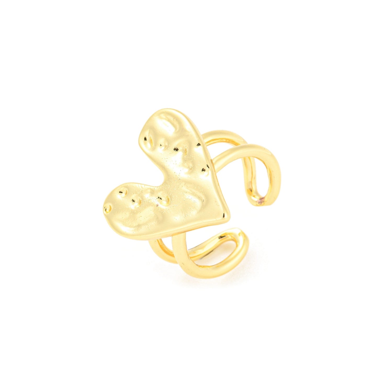 Sortija Cuff Abierta de Brass con Corazón, Bañada en Oro 18K