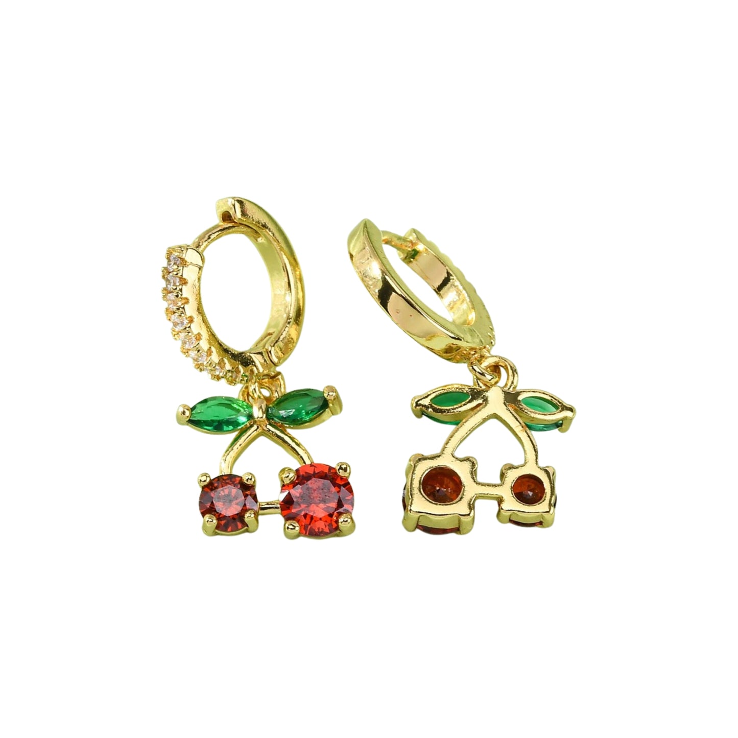 Pantallas de Aro de Brass con Diseño de Cereza y Zirconia Cúbica, Bañadas en Oro 18K