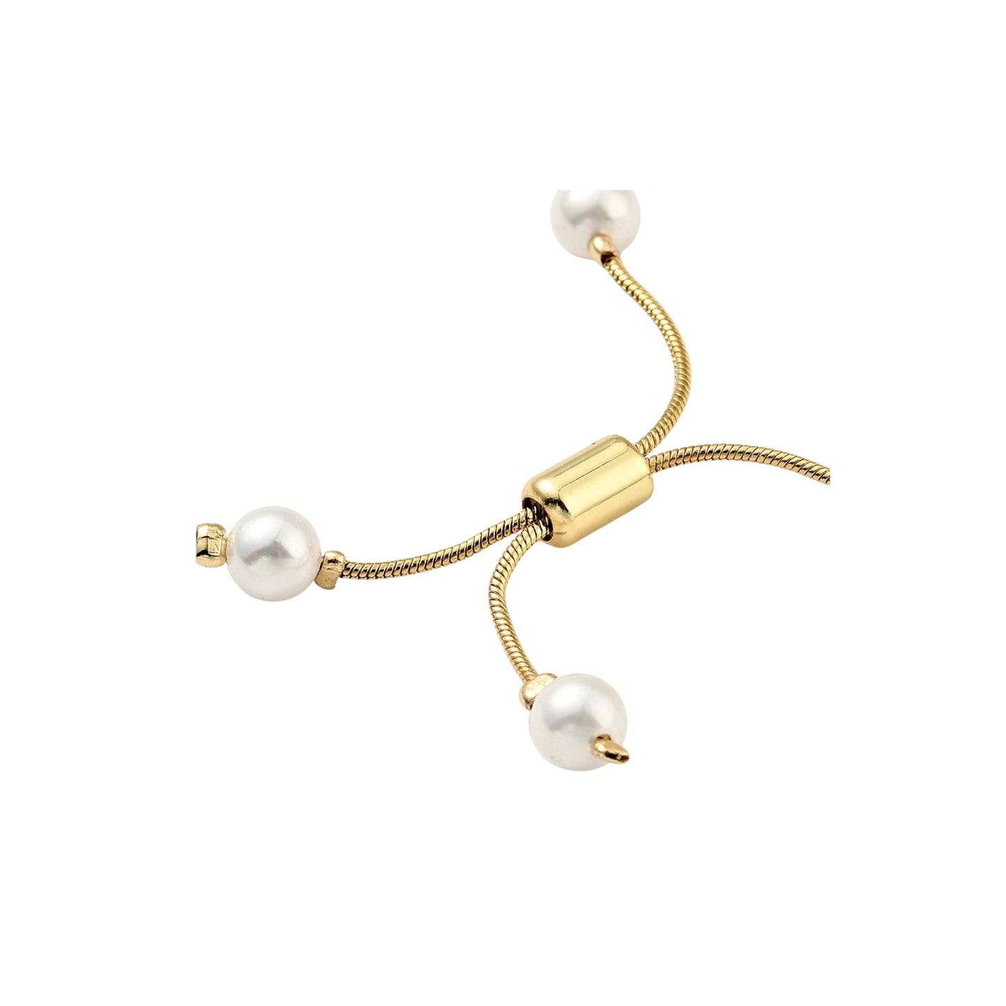Pulsera Ajustable de Brass con Perlas y Cadena Snake, Bañada en Oro 18K