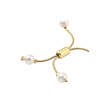 Pulsera Ajustable de Brass con Perlas y Cadena Snake, Bañada en Oro 18K
