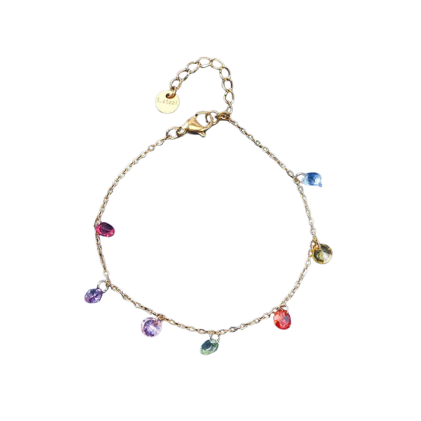 Pulsera de Stainless Steel con Charms Redondos y Zirconia Cúbica, Colorida