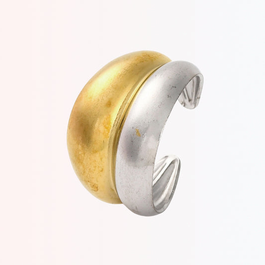 Sortija Cuff de Stainless Steel de Banda Doble Bicolor, Baño en Oro 18K