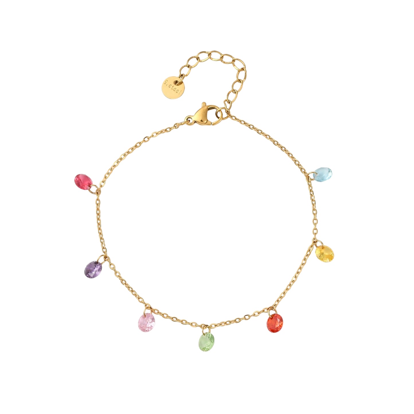 Pulsera de Stainless Steel con Charms Redondos y Zirconia Cúbica, Colorida