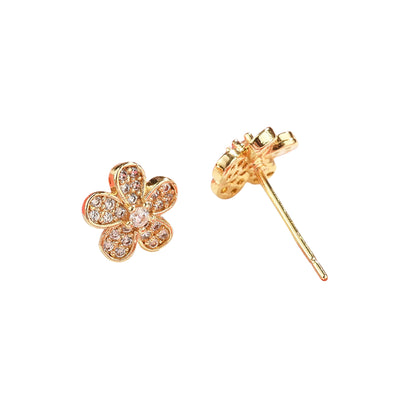 Pantallas Stud de Brass en Forma de Flor con Zirconia Cúbica, Bañadas en Oro 18K