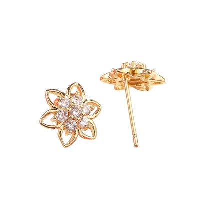 Pantallas Stud de Brass en Forma de Flor con Zirconia Cúbica, Bañadas en Oro 18K